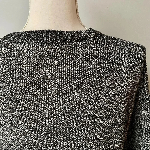 Lou & Grey Black White Marled Knit Sweater S Relaxed Fit High-Low Cozy Pullover - Picture 10 of 12